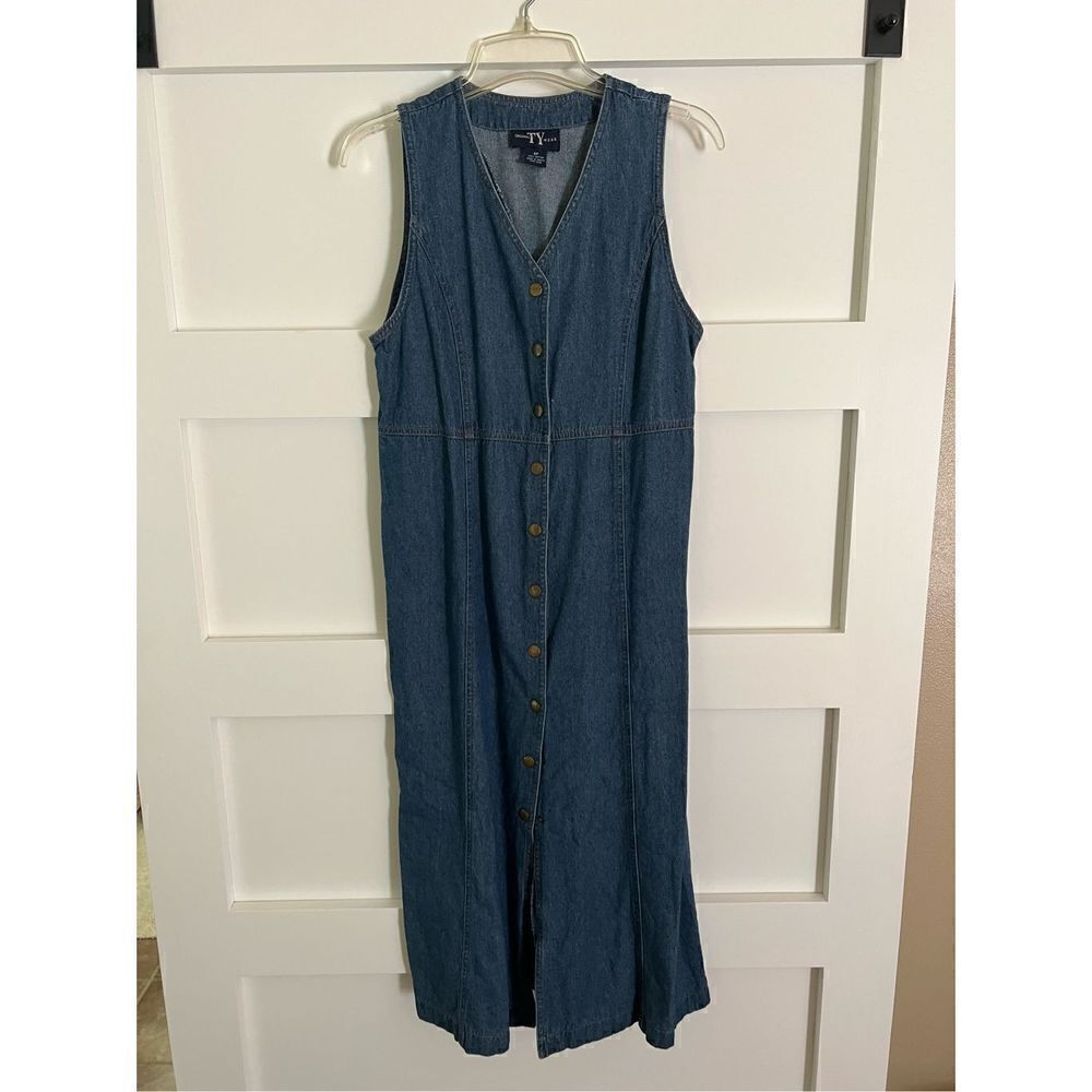 original Ty wear snap button down jean dress dark blue denim cotton